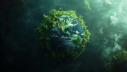 Poster - Green world with futuristic environmental technology, showcasing Earth Day efforts for sustainable development, climate action, and global goals for saving the planet