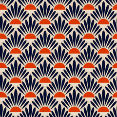 Seamless colorful art deco pattern. Red, black pattern on a cream background.
