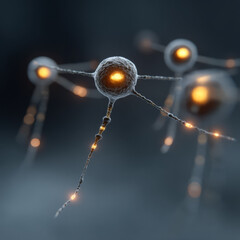 Network of AI neurons expanding in a geometric pattern over a radiant blue field,