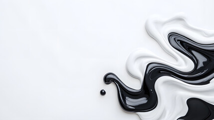 Wall Mural - abstract black and white liquid or paint swirl top view isolated on white background