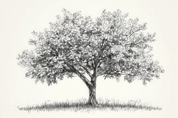 Doodle illustration of a detailed tree with lush foliage and intricate branches showcasing nature's beauty and tranquility in a sketch style healthy living concept
