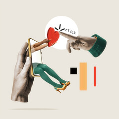Modern love story: finger pressing the like heart on dating app - symbol of digital romance and connection.