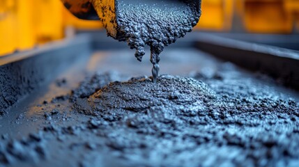 Poster - Heavy machinery pours fresh concrete onto a construction site, demonstrating the critical phase of infrastructure development and preparation for building structures.