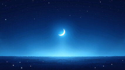A serene night sky illuminated by a crescent moon and dotted with stars.
