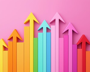 Aufkleber - Colorful 3D arrows and bar graphs illustrate upward trending growth and success in business.