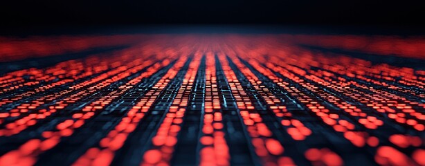 Leinwandbilder - Abstract digital data stream flows in red and black glowing lines creating a futuristic technology background.