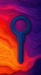 Aufkleber - A stylized blue key icon rests on an abstract background of vibrant orange and purple swirling textures.