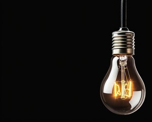 Aufkleber - A glowing vintage lightbulb hangs elegantly against a stark black background illuminating a creative idea.