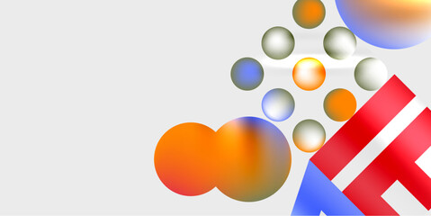 Leinwandbilder - Abstract composition. Spheres, red stripes, blue shapes. Gradient colors, light background. Modern design, simple forms. Minimalist aesthetic.