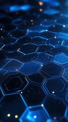 Abstract Dark Blue Honeycomb Pattern Glowing Dots Background Technology Theme
