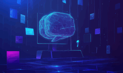 Wall Mural - abstract ai computer system with speech interface in low poly wireframe style