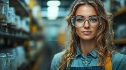Poster - A skilled individual is working diligently in a materials processing facility, wearing safety glasses and focusing on quality control for various construction materials.
