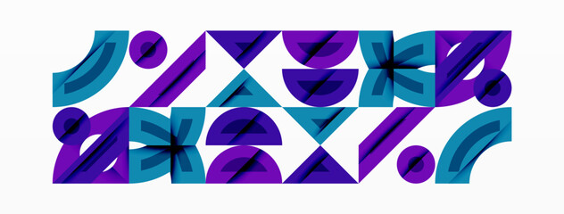 Abstract geometric pattern. Purple, teal shapes repeat. Modern design, clean lines, vibrant colors. Minimalist aesthetic, artistic composition.