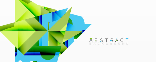 Fototapete - Bright polygonal design. Vivid green, blue hues create dynamic composition. Modern abstract background with sharp angles, geometric shapes.