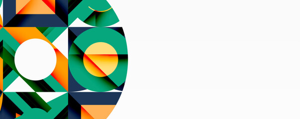 Leinwandbilder - Bright geometric shapes. Orange, green, navy, white. Modern design. Abstract composition. Minimalist aesthetic. Clean lines. Bold colors. Dynamic arrangement.