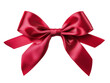 © The Yudel Media - A shiny red satin ribbon bow with symmetrical loops and long tails, isolated on a transparent background, perfect for gift wrapping, decoration, or festive celebrations.