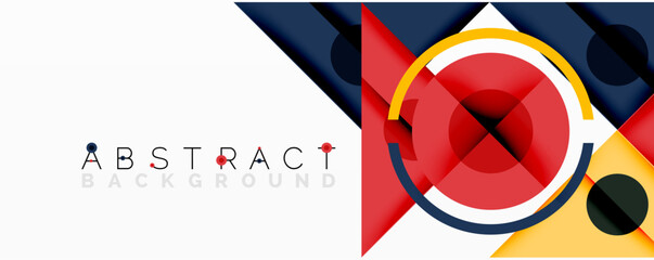 Leinwandbilder - Geometric shapes overlap. Red, yellow, dark blue create modern design. Minimalist composition, vibrant colors, abstract elements.