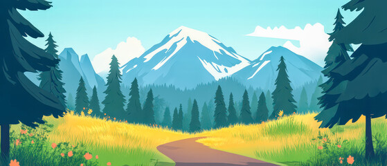 Wall Mural - A mountain range with a road leading to it