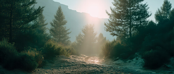 Wall Mural - A forest with a stream running through it