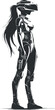 © vadymstock - Silhouette of a futuristic female robot wearing a virtual reality headset, embodying cyberpunk aesthetics.