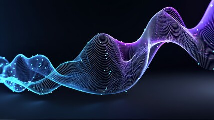 Wall Mural - the fusion of a dark background and a dot blue purple wave line light gradient creates a captivating