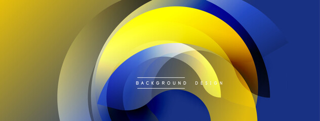 Poster - Abstract design featuring overlapping circles. Colors include blue, yellow, gold, gray. Modern aesthetic, clean lines, simple composition. Background element for digital projects.
