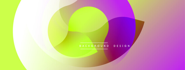 Poster - Vibrant abstract composition. Overlapping circles create dynamic visual effect. Smooth gradients transition between purple, green, yellow hues. Modern design element.