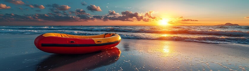 Wall Mural - tranquil beach scene with palm trees and sunset over the ocean