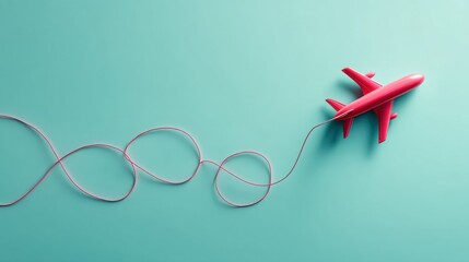 Leinwandbilder - Minimalist Travel Dreams Dynamic Red Airplane Concept Visualizing Journey Paths, Creative Inspiration for Wanderlust Marketing and Digital Storytelling
