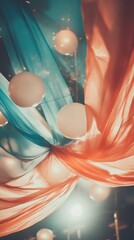 Fototapete - Ethereal Immersive Design Soft Gradient Fabric Flow with Luminescent Spheres - Trendsetting Visual Storytelling for Creative Industries and Sensory Branding