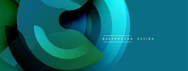 Poster - Abstract design. Overlapping layers create depth. Blue, green hues dominate. Smooth gradients, modern aesthetic. Minimalist composition, dynamic flow.