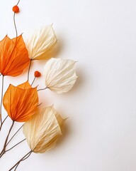 Poster - Minimalist Botanical Design Translucent Chinese Lantern Plant Study in Autumn Color Theory - Organic Texture and Sustainable Design Inspiration for Creative Professionals