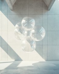 Aufkleber - Ethereal Minimalist Globes Translucent Data Visualization in Contemporary Architectural Space - Future-Forward Design Innovation for Strategic Insights