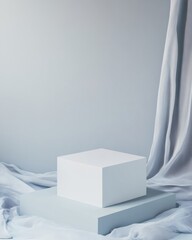 Aufkleber - Minimalist Product Display Pure White Geometric Podium with Soft Blue Staging - Modern Branding Mockup for Clean, Sophisticated Visual Merchandising