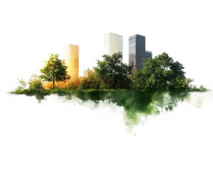 Poster - Eco-Futuristic Urban Landscape Sustainable Skyscrapers Harmonizing with Green Environments - Innovative Architectural Fusion for Climate-Resilient City Planning
