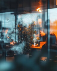Aufkleber - Ethereal Digital Workspace Moody Atmospheric Tech Environment with Smoky Dynamics - Innovative Hybrid Work Design and Creative Productivity Visualization
