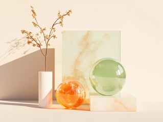 Poster - Translucent Wellness Spheres Minimalist Botanical Aesthetic Exploring Soft Materiality, Organic Design Trends for Holistic Lifestyle Branding