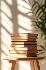 Aufkleber - Minimalist Knowledge Curation Vintage Book Stack in Soft Natural Light - Aesthetic Learning and Intellectual Design for Modern Content Creators