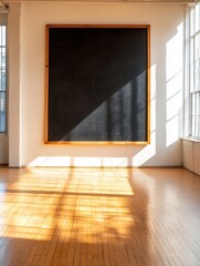 Poster - Minimalist Learning Sanctuary Sunlit Classroom with Expansive Blackboard - Innovative Educational Design Inspiring Creative Pedagogical Transformation