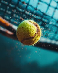 Poster - High-Velocity Sports Tech Dynamic Tennis Ball Impact Moment - Cinematic Athletic Performance Visualization in 8K Ultra-Resolution