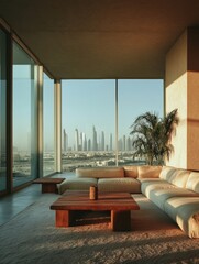 Leinwandbilder - Minimalist Dubai Urban Sanctuary Luxe Panoramic Living Space Redefining Contemporary Wellness with Organic Architectural Storytelling and Sustainable Skyline Design