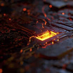 Poster - Quantum Computing Revolution Blazing Nanotech Microchip Visualization - Next-Gen AI Processing Power and Immersive Digital Infrastructure Design