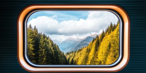 Aufkleber - Eco-Conscious Transit Revolution High-Speed Train Journey Through Alpine Wilderness - Sustainable Mobility Framed by Panoramic Eco-Innovation for Next-Gen Travelers