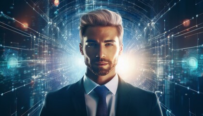 businessman with binary code