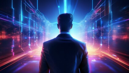 businessman with binary code