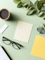 Aufkleber - Minimalist Home Office Sanctuary Soft Sage Workspace with Organic Elements, Wellness-Focused Productivity and Sustainable Design Aesthetic