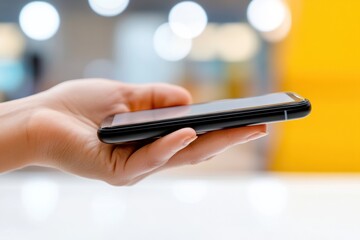 Leinwandbilder - Sleek Minimalist Mobile Tech Next-Gen Smartphone Ergonomics in Dynamic Retail Space - Digital Lifestyle Innovation for Connected Consumers