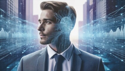 businessman with binary code