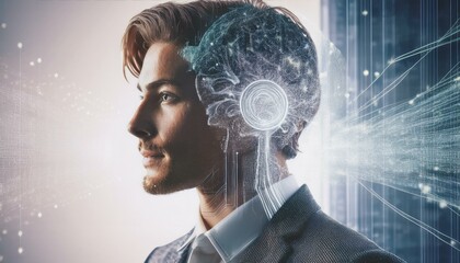businessman with binary code
