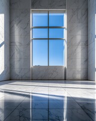 Aufkleber - Minimalist Architectural Serenity Luminous Marble Interior with Panoramic Skylight - Contemporary Design Showcasing Spatial Elegance and Light Transformation